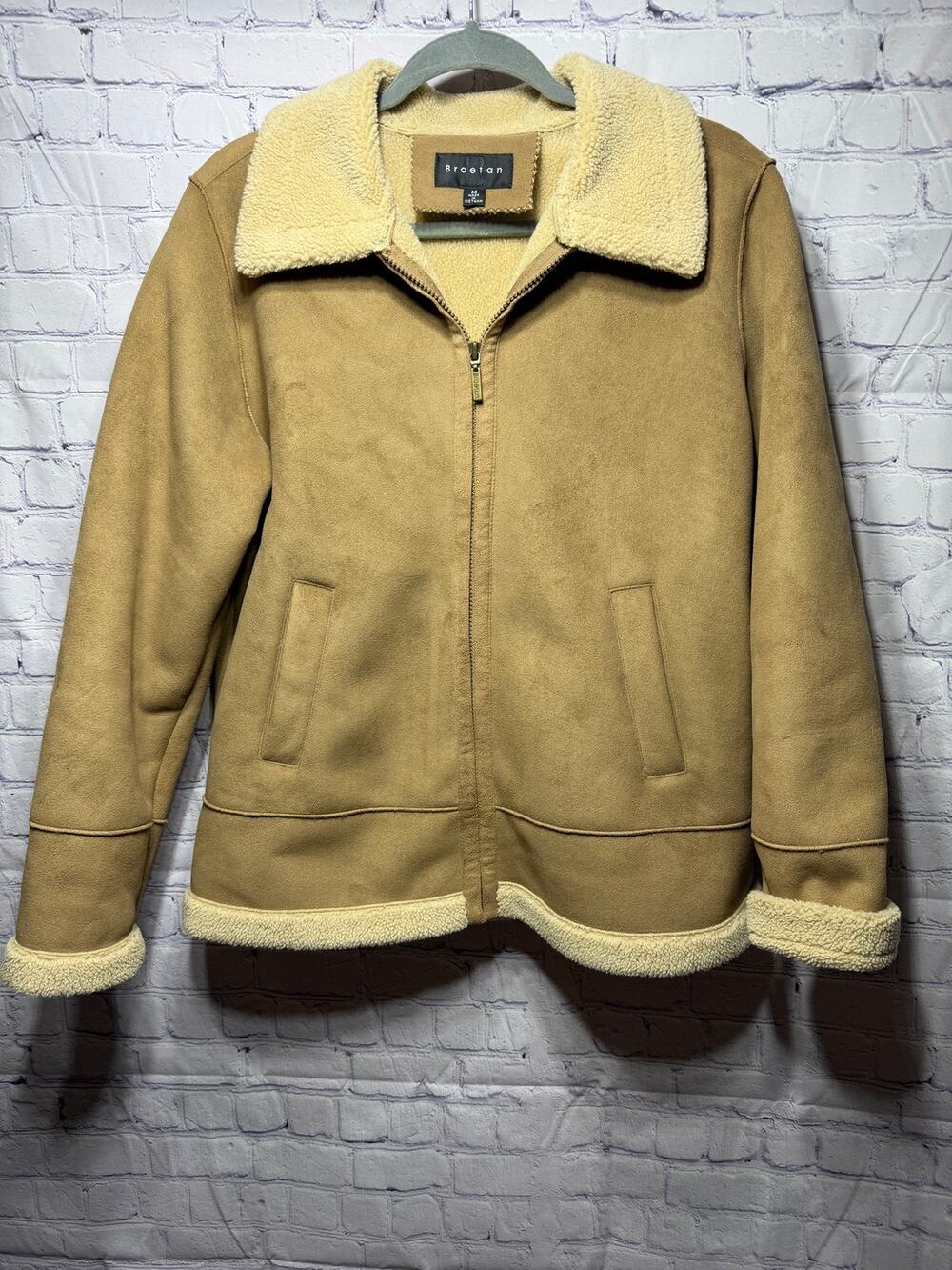 Braetan Womens Faux Suede Jacket Full Zip Sz M Western Boho Sherpa
